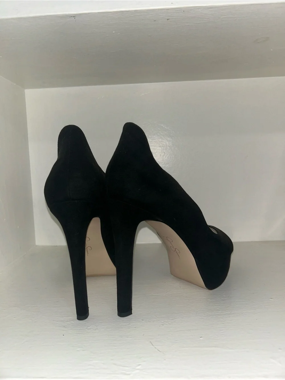 Jessica Simpson Black Suede Peep-Toe Platform Heels